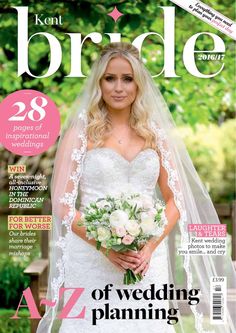 the bride magazine cover features a beautiful blonde woman in her wedding dress and veil holding a bouquet