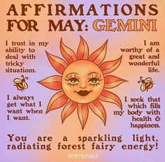 a poster with the words affirmations for may gemini on it