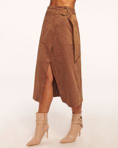 Suede Midi Skirt, Belted Midi Skirt, Wrap Midi Skirt, Faux Suede Skirt, Knee Skirt, Cami Nyc, Ramy Brook, Suede Skirt, Cozy Sweater