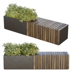 two planters with plants in them sitting next to each other