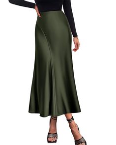 Lasaky - Elegant Silky Pleated High-Waisted Mermaid Party Midi Skirt Long Satin Skirt, Long Silk Skirt, Midi Skirts Summer, Long Flowy Skirt, Skirt Inspiration, High Waisted Maxi Skirt, Skirts With Boots, Womens Maxi Skirts, Work Skirts