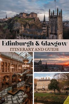 edinburgh and glasgow itinerary and guide book cover with images of buildings in the background