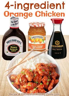 the ingredients for an orange chicken recipe are shown