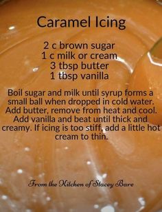 caramel icing recipe with instructions on how to make it