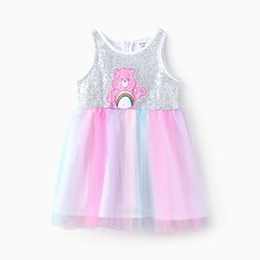 Care Bears Merchandise dress with bear elements and embellished with beads and mesh. Soft, comfortable material that can be worn on daily outings.
* Fabric characteristics: soft and comfortable 
* Piece of product: one dress
* Style: mesh skirt with bear elements and bead embellishments Mesh Skirt, Care Bears, Toddler Kids, Kids' Dresses, Bears, Embellishments, Sleeveless Dress, Sequin, Multi Color