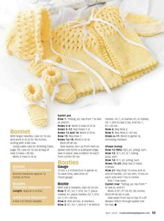 an advertisement for knitted baby clothes and booties