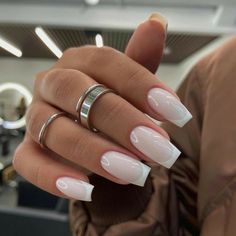 Milky Nails, White Acrylic Nails, Casual Nails, Acrylic Nails Coffin Short, Dipped Nails, Square Acrylic Nails