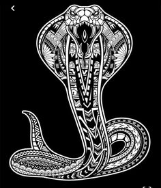 a black and white drawing of a snake with an ornament on it's head