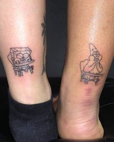 two people with matching tattoos on their legs