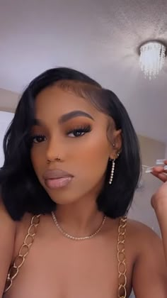 Bob Haircuts For Black Women Natural, Black Women With Bob Hairstyles, Peak A Boo Bob, Natural Bobs For Black Women, Bob With Crimps, Bob Hairstyles For Black Women Sidepart, Side Part Quick Weave Bob With Leave Out, Uneven Hairstyles, Relaxed Bob Black Women