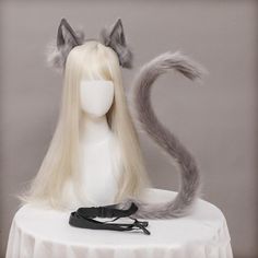 Color: Grey-2pcs Cat Ears And Tail, Wolf Tail, Ears And Tail, Hair Clasp, Fluffy Bunny, Fox Ears, Purple Themes, Cheap Hair Products, Cat Tail