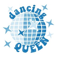 dancing queens logo with stars around it and the words dancing queens written in blue ink