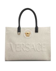 Versace La Medusa Logo Canvas Tote Bag | Neiman Marcus Versace Bag, Luxury Tote Bags, Luxury Bags Collection, Versace Handbags, Beauty Finds, Expensive Handbags, Gucci Tote, Medusa Head, Versace Bags