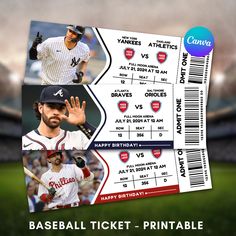 two baseball tickets with the same image on them