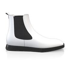 Men`s Square Toe Flat Ankle Boots 24116 | Girotti Classic White Leather Boots, White Leather Boots With Leather Sole, Modern White Leather Boots, Modern White Boots With Rubber Sole, Slip-resistant Plain Toe Boots For Safety, White Leather Square Toe Boots, White Leather Boots With Rubber Sole, Modern White Boots With Leather Sole, Modern White Square Toe Boots