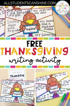 thanksgiving writing activity for kids with free printables and activities to help them write