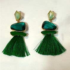 New Boho Emerald Green Large Statement Tassel Earring Gold Ombr Green Earrings With Latkans For Party, Green Latkan Earrings For Party, Green Tassel Earrings As Gift, Trendy Green Tassel Dangle Earrings, Trendy Green Dangle Tassel Earrings, Green Tassel Drop Earrings As Gift, Green Tassel Earrings For Party, Trendy Green Tassel Drop Earrings, Green Fringe Tassel Earrings For Party