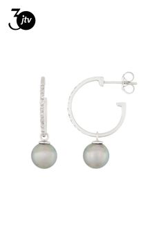 9-9.5mm Black Cultured Tahitian Pearl 14k White Gold J-Hoop Earrings. Measure approximately 1 1/4"L x 1/4"W and have  push back. White Gold Earrings, Tahitian Pearls, Black Culture, Gold Earrings, Hoop Earrings, White Gold, Gold, White, Black