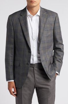 Italian wool woven in a shadowy plaid smartens a sport coat styled with a lightweight feel that's perfect for semiformal and warm-weather occasions. Notched lapels Chest welt pocket; front flap pockets Side vents Lined 100% wool Dry clean Made in Portugal Business Casual Plaid Tweed Jacket With Concealed Placket, Semi-formal Plaid Outerwear With Hidden Button Closure, Semi-formal Plaid Tweed Jacket With Concealed Placket, Plaid Semi-formal Outerwear With Hidden Button Closure, Plaid Outerwear With Hidden Button Closure For Semi-formal Events, Plaid Outerwear With Hidden Button Closure For Semi-formal Occasions, Semi-formal Plaid Sport Coat With Welt Pockets, Semi-formal Plaid Outerwear With Welt Pockets, Formal Plaid Tweed Jacket With Concealed Placket