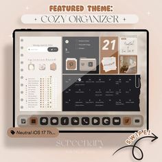 an image of a computer screen with the words, featured theme and cozy organizer on it