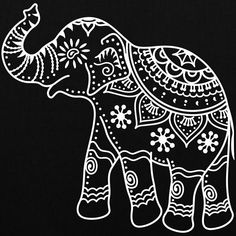 an elephant with intricate patterns on it's body is shown in this graphic design