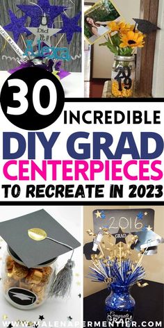 diy graduation centerpieces Graduation Centerpieces Diy, Diy Graduation Party Centerpieces, Diy Graduation Party, Diy Graduation Decorations, Graduation Table Centerpieces, Cheap Centerpieces