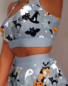 Lasaky - Lettuce Trim Graphic Print Halloween Tank Top Set Two Piece Sets Outfits, Elsa Coloring Pages, Halloween Tank Top, Cute Pajama Sets, Camisole Set, Cami Set, Cute Pajamas, Halloween Prints, Halloween Women