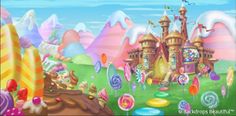 an image of a candy land scene with lots of candies and lollipops