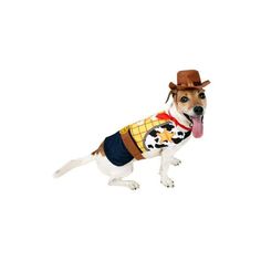 a dog wearing a costume with a cowboy hat on it's head and tongue sticking out