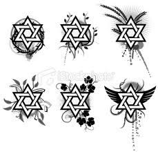 the star of david tattoo designs are shown in black and white, with flowers on each side