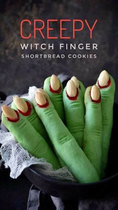 creepy witch finger shortbread cookies in a bowl