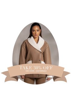 Experience sophistication and warmth in our Tan Presley Faux Leather Teddy Coat. Expertly crafted in a faux leather and sherpa combo, it features a shawl collar, long sleeves, and convenient side pockets with button front closures. Coordinate the full look with our Jenni Turtleneck Sweater Top. Oversize. Materials: (Coating) 100% Polyurethane (Fabric) 100% PolyesterLength: (full) 32 in. (sleeve) 24 in.Product Origin: ImportedWashing Instructions: Dry clean only Model is wearing size S Faux Leather Coat, Teddy Coat, Full Look, Shawl Collar, Leather Coat, Turtleneck Sweater, Sweater Top, Shawl, Dry Clean