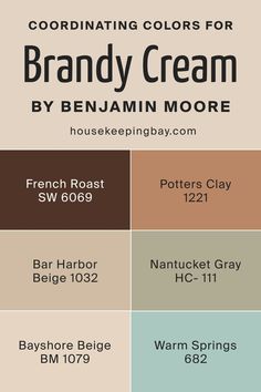 Brandy Cream OC-4  Coordinating Colors by Benjamin Moore Benjamin Moore Beige, Cream Paint Colors, Beige Paint Colors, Potters Clay, Earthy Home, Beige Paint, Beige Living Rooms, Cream Paint, Paint Colors Benjamin Moore