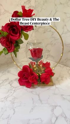 red roses in a glass vase with the words dollar free diy beauty & the best centerpiece