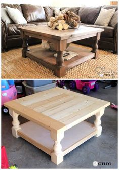 the before and after pictures show how to make a coffee table