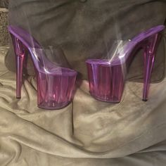 Pleaser, 8 Inch, Very Sexy, Never Worn. Trendy Fitted Purple Heels, Glamorous Fitted Purple Heels, Purple Acrylic, Clear Top, Color Purple, Shoes Women Heels, Shoes Heels, Womens Sizes, Size 6