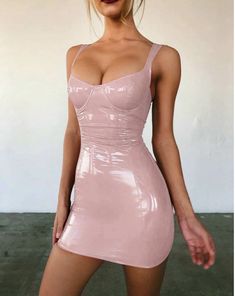 Lasaky - Shiny Wrap Bustier Camisole Dress with Waist Cinching Red Christmas Dress, Red Bodycon, Red Bodycon Dress, Party Kleidung, Leather Mini Dress, Camisole Dress, Party Dress Short, Strappy Dresses, Leather Dresses