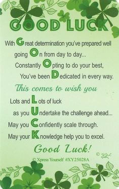 a card with shamrock leaves and the words good luck