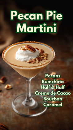 Pecan Pie Martini Cocotini Drink, Pecan Pie Liquor Drinks, Pecan Pie Old Fashioned Drink, Pecan Pie Cocktail, Butter Pecan Moonshine Cocktails, Cinnamon Martini, Pumpkin Pie Cream Liqueur Recipes, Christmas Martinis