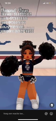 an animated image of a cheerleader holding two pom poms in her hands