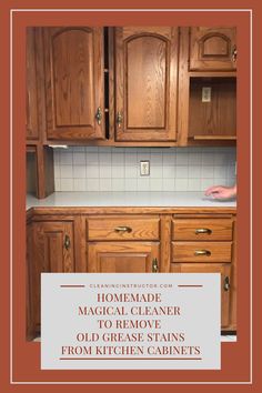 a kitchen with wooden cabinets and tile backsplash