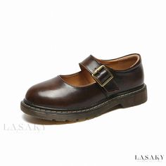 Lasaky - Soft and Cozy Mary Jane Flat Sandals Elegant Slippers, Dance Boots, Mary Jane Shoes Flat, Rough Heels, Dance Heels, Low Heel Shoes, Comfortable Flats, Brown Sandals