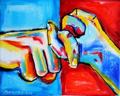 a painting of two hands holding each other