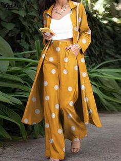 Long Sleeve Blouse Wide Leg Bohemian Polka Dot Pant Tracksuit 2PCS Set    Package included:1 Suits Ladies Trouser Suits, Style Wide Leg Pants, Office Suit, Polka Dot Pants, Elegant Office, Mini Dress Formal, Pant Sets, Versatile Outfits, Women Party