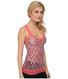 DKNY Signature Lace Camisole Tank Top 731233. Look lavish in lace in this cute camisole. Features all-over sheer floral stretch lace. Sheer Lace Camisole Stretch lace trims v-neckline. Lace straps do not adjust. Wide lace hem stays put. Logo tag at bottom left. Nylon/Elastane blend Pink Lace Feminine Tank Top, Feminine Pink Lace Tank Top, Pink Lace Camisole Tank Top, Fitted Pink Lace Tank Top, Pink Lace Tank Top For Spring, Fitted Lace Pink Camisole, Fitted Pink Lace Camisole, Fitted Pink Floral Print Camisole, Pink Floral Design