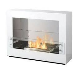 an image of a modern fireplace with flames in the front and side panels on the sides