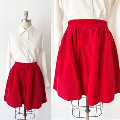 "7 DAYS NO HASSLE RETURNs Vintage Ralph Lauren skirt in a size 4 made of super soft 100% cotton wide wale corduroy. No lining. Pockets at each hip. Zipper closure. Waistband measures 30\", length 19\". Meant to ride lower on the hips, which is why the waistband is 30\" for a size 4." Red Cotton Flared Skirt Bottoms, Red Cotton Skirt For Winter, Red Cotton Pleated Mini Skirt, Ralph Lauren Skirts, Corduroy Mini Skirt, Skirt Pockets, Broken Zipper, Vintage Ralph Lauren, Red Shorts