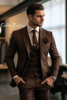 This is a Classy 3 Piece Suit by GoldenfashionStore /crafted from high quality fabric and imported materials. Our products are handcrafted by experienced tailors who make sure the that the stitching is precise, lining is proper and the overall product is sturdy enough to not go out of shape for more than a few years. Also all our products have extra margins in their length, sleeves, sides so it's easily alterable if your size changes after some time. To see more available colours and designs in Brown 3 Piece Suit Men, Formal Brown Blazer For Wedding, Brown Three-piece Wedding Suit, Slim Fit Wedding Sets, Brown Three-piece Suit For Groom, Brown Three-piece Suit For Groom With Suit Collar, Brown Three-piece Suit With Suit Collar For Groom, Brown Three-piece Suit For Wedding, Brown Three-piece Suit With Notch Lapel For Wedding