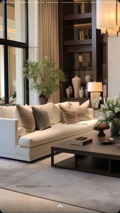 Luxury Stone Wall Interior Design, Calm Natural Interior, Modern Contemporary Transitional Living Room, House Interior Styles Inspiration, Create And Barrel Living Room, Art Beside Fireplace, Garden Inspired Interior Design, Relaxed Traditional Living Room, Elegant Condo Interior Design