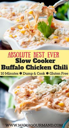 the best ever slow cooker buffalo chicken chili is made in 10 minutes or less